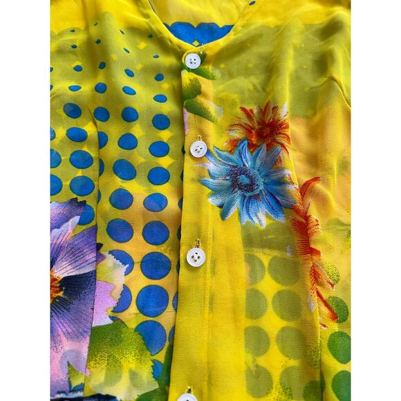 READ Kim Lai Silk Floral Sheer Button Down Long Sleeve Blouse Womens XS Small - Picture 13 of 16